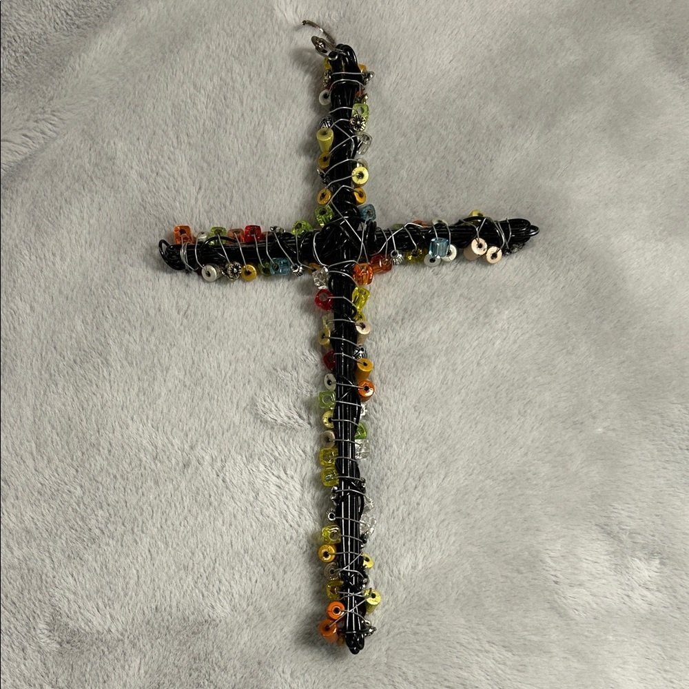 Colorful Beaded Cross 11” x 7” - Picture 5 of 6